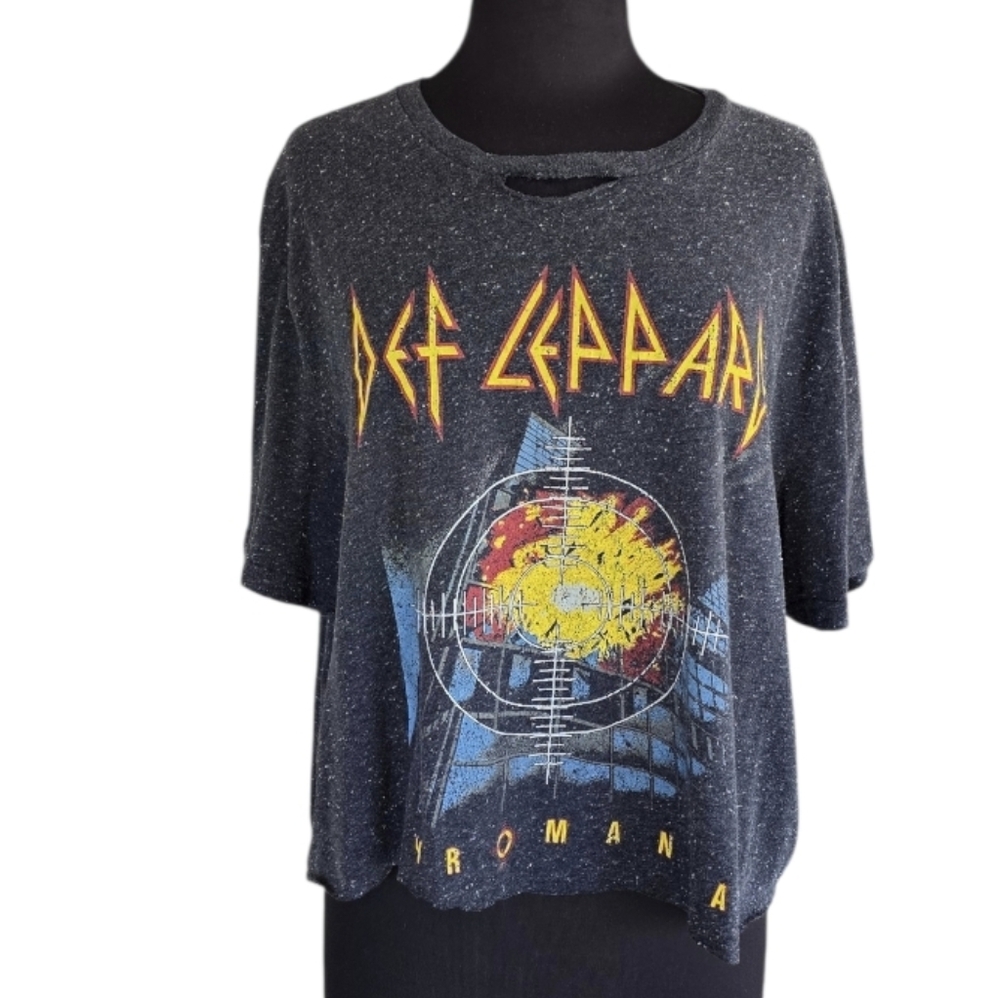 Def Leppard Thrashed Cropped Band T-shirt Graphic Tee Black 3X Boxy Crop